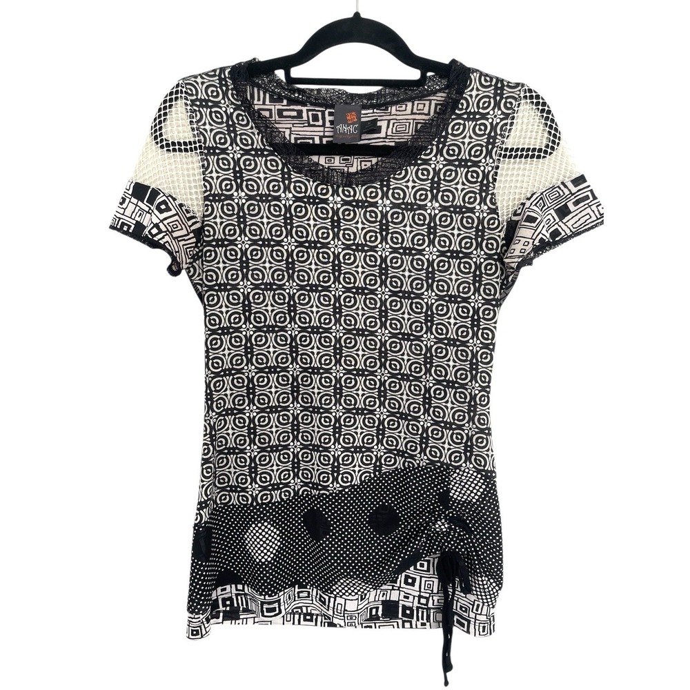 Vintage ANAC Designed By Kimi Y2k Black White Whimsical Top‎ Sz M Art To Wear